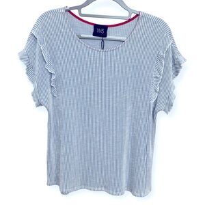 Anthropologie W5 Women’s Blue and White Ruffle Sleeve Top Size M *2145